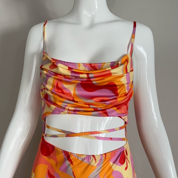 Hello Molly Fierce Nature Midi Dress Multi-color Orange Strappy Size 4 - Picture 3 of 12